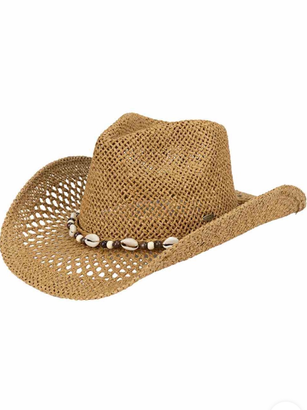 Women’s Straw Cowboy Hat with Shell Band - Tan
